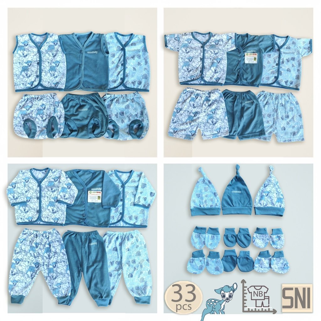 Ummababyshop 33 Pcs Baju Bayi Newborn Set Lengkap Biru