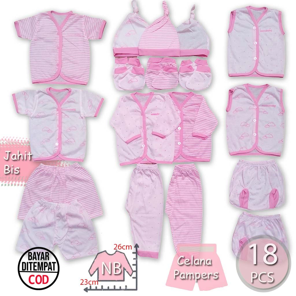 Ummababyshop 27 Pcs Perlengkapan Baju Bayi Newborn | Peach Putih