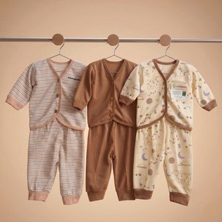 6 Pcs / 3 Set Baju Bayi Celana Bayi Setelan Buntung Newborn Perlengkapan Baru Lahir Atasan Panjang Pendek Polar Bear Coklat