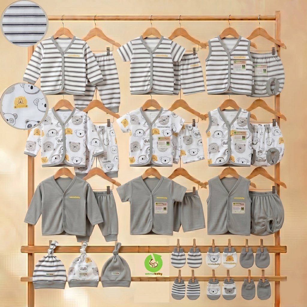 Ummababy 33 Pcs Baju Bayi Setelan Newborn | Beruang Abu
