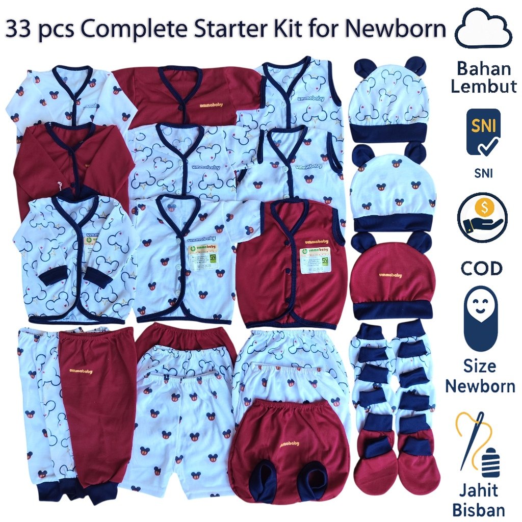 ummababy Paket 33 Pcs Baju Bayi | Mickey Red