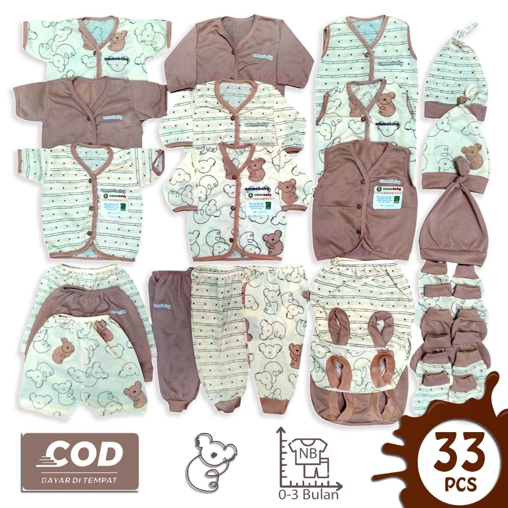 ummababyshop Paket 33 Pcs Baju Bayi | Koala Coklat