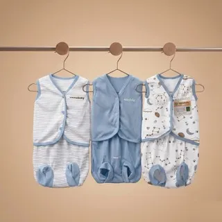 6 Pcs / 3 Set Baju Bayi Buntung Celana Bayi Setelan Newborn Baru Lahir Atasan Kado Murah Lucu Polar Bear Biru