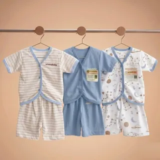 6 Pcs / 3 Set Baju Bayi Pendek Celana Bayi Setelan Newborn Baru Lahir Atasan Kado Murah Lucu Polar Bear Biru