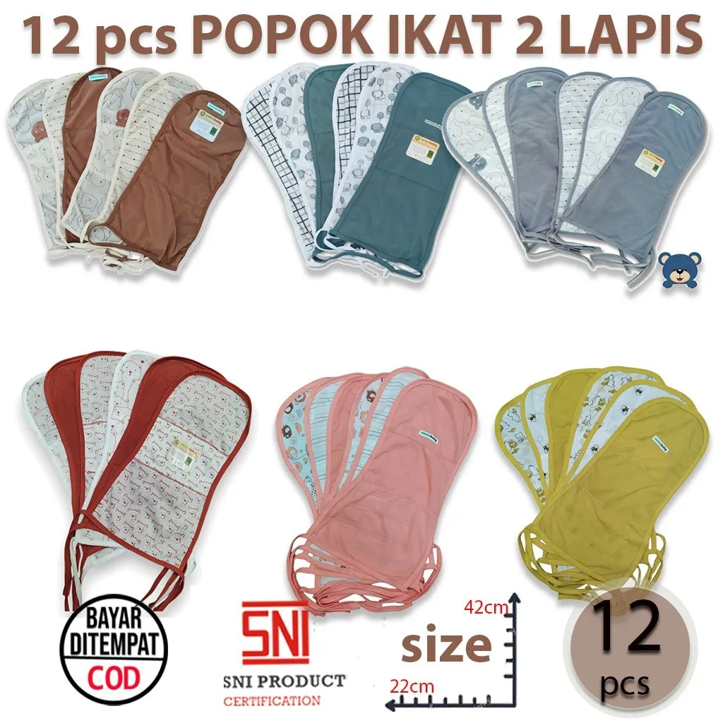 12 pcs Popok Kain Bayi 2 Lapis Katun Polos Pakai Ulang Popok Bayi Cuci Ulang Newborn Baru Lahir Popok Kain Tali Tebal SNI Size Jumbo 1 Lusin Polos dan Motif