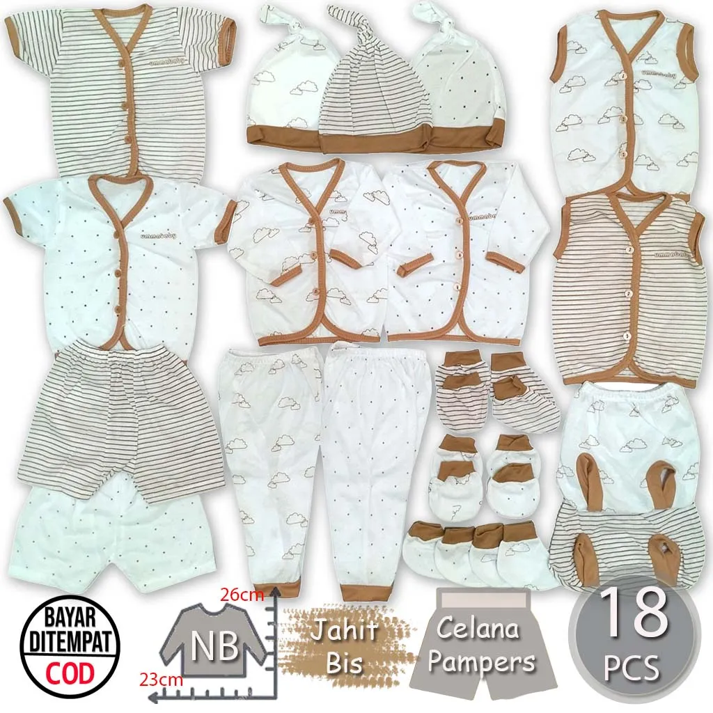 Ummababyshop Paket 18 Pcs Baju Bayi | Coklat Putih
