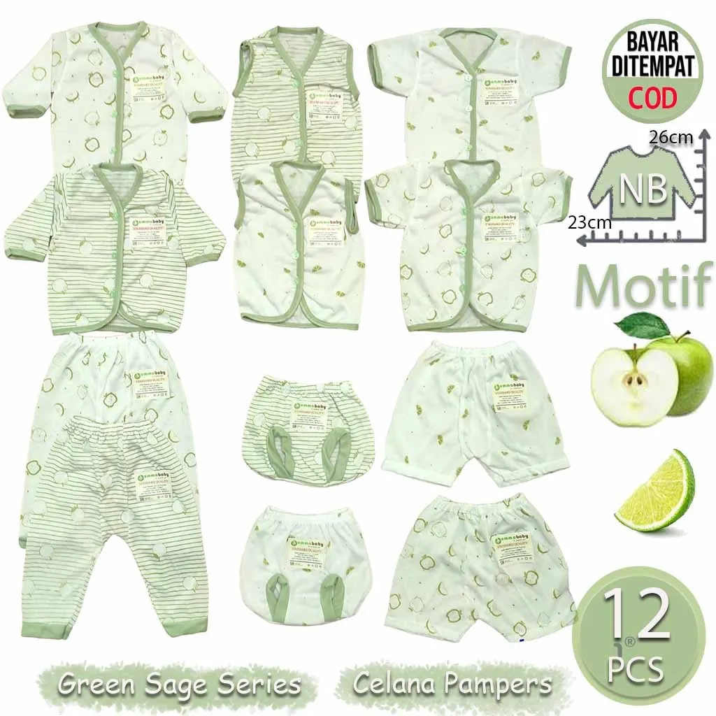 Ummababyshop Paket 12 Pcs Baju Bayi | Apel Hijau