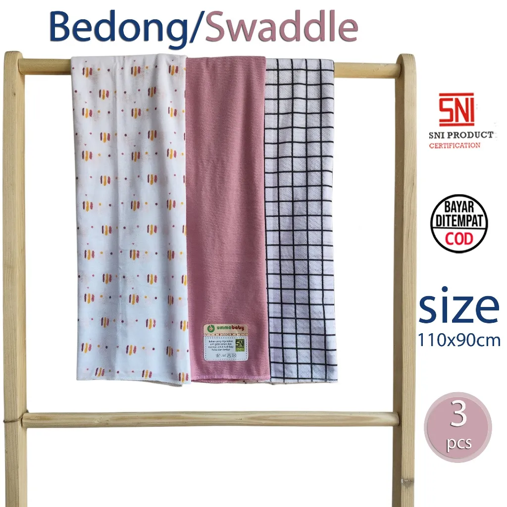Ummababyshop Bedong Bayi Jumbo 3 PCS | Pink Katun Halus Anti Gatal kotak series