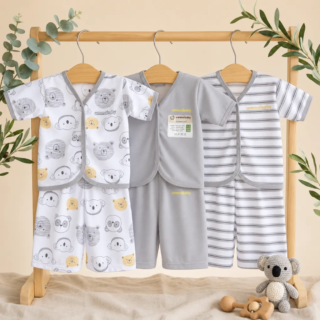6 Pcs / 3 Set Baju Bayi Pendek Celana Bayi Setelan Newborn Baru Lahir Atasan Kado Murah Lucu Beruang Raster