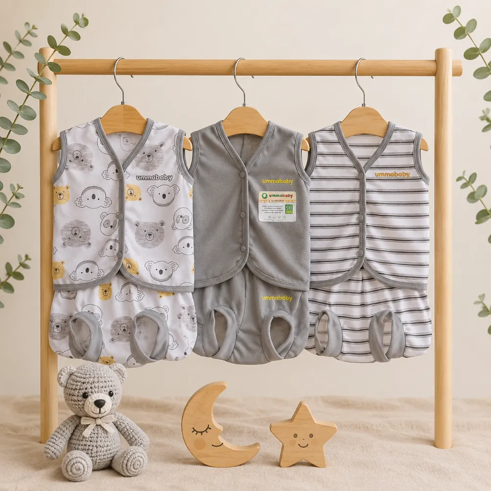 6 Pcs / 3 Set Baju Bayi Kutung Celana Bayi Setelan Newborn Baru Lahir Atasan Kado Murah Beruang Raster