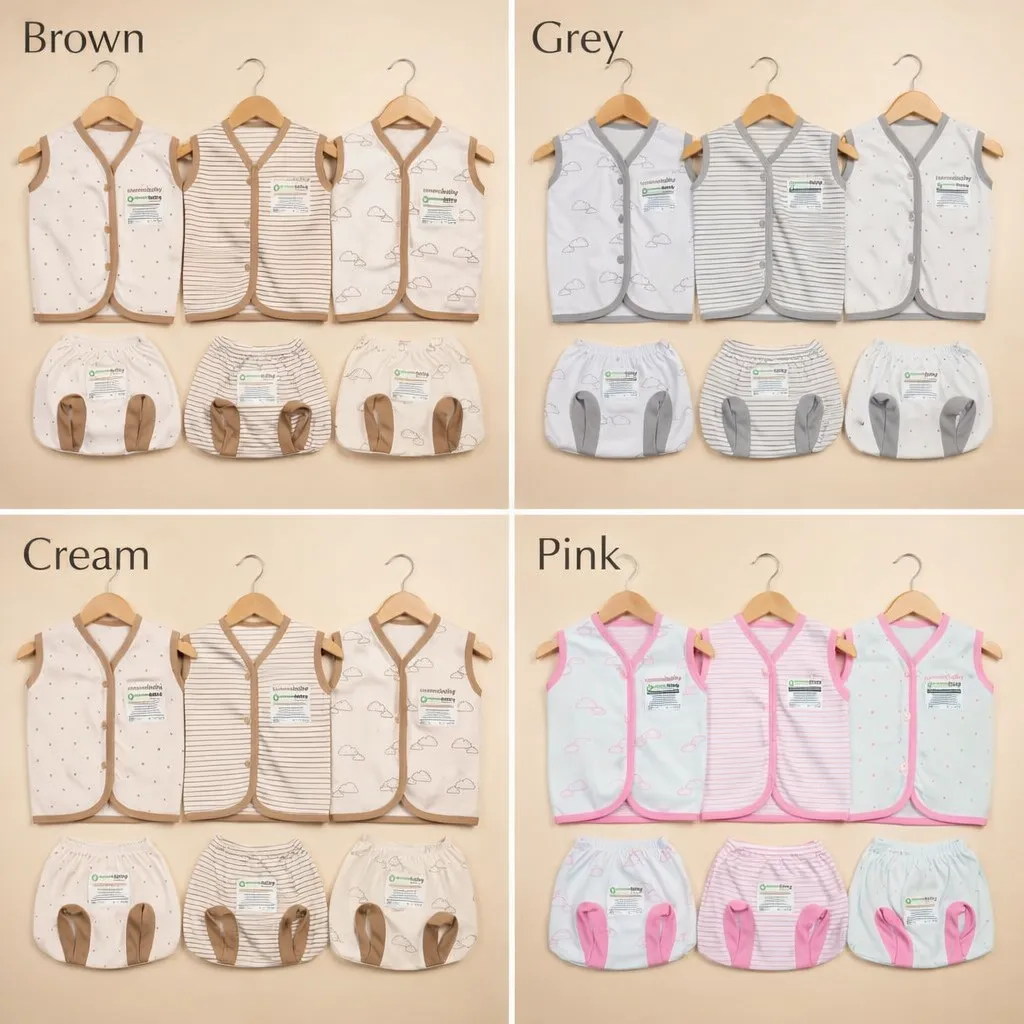 6 Pcs / 3 Set Baju Bayi Buntung Celana Bayi Setelan Bayi Baju Bayi Newborn Baju Bayi Baru Lahir Motif Awan