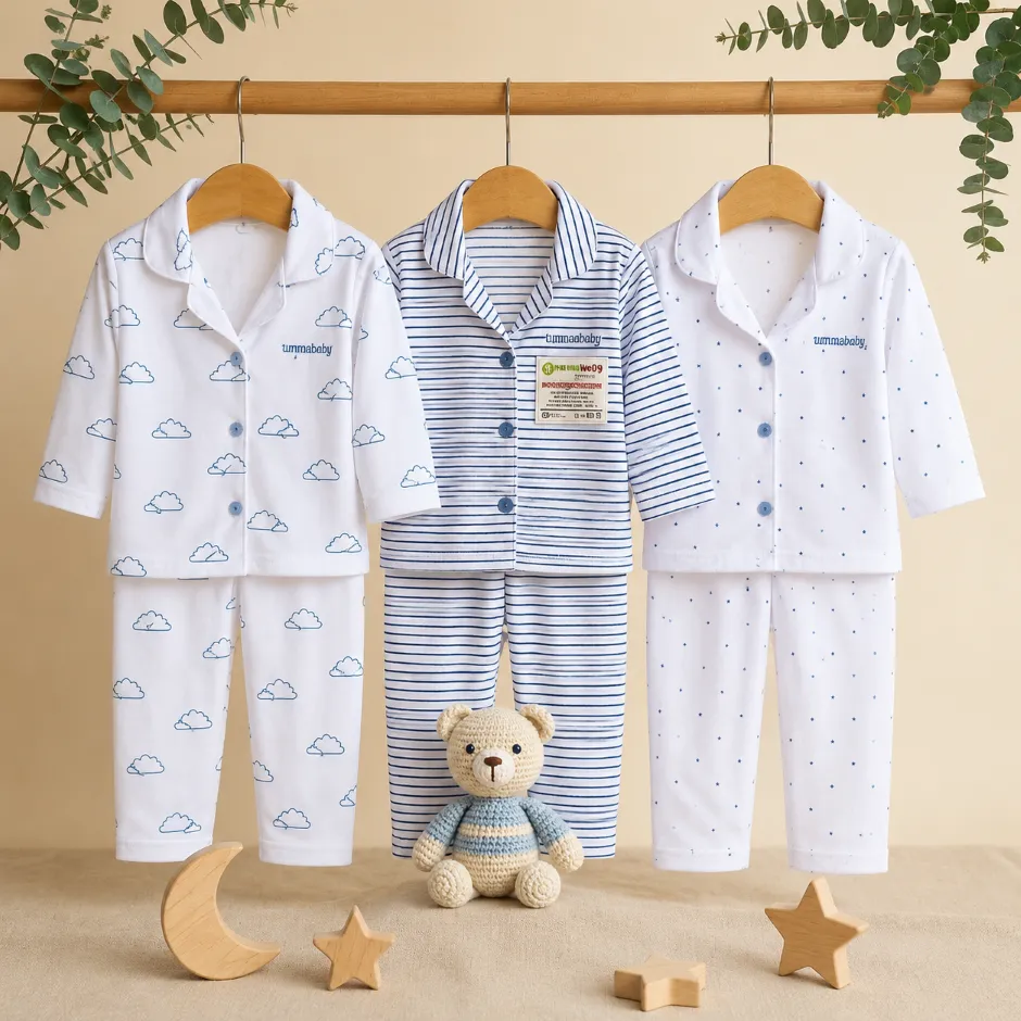 6 pcs / 3 Set Baju Bayi Newborn Lengan Panjang SNI – Model Stylish Kerah Tumpuk Outfit Lucu Hadiah Lahiran Setelan OOTD Bayi Newborn Kado Murah awan denim