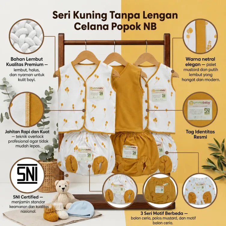 Ummababyshop Paket 6 PCS | Baju Bayi Kutung & Celana Newborn 0–3 Bulan