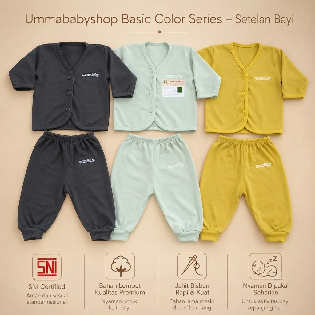 6 Pcs / 3 Set Baju Bayi Buntung Celana Bayi Setelan Newborn Baru Lahir Atasan Kado Murah Lucu Polos Kuning
