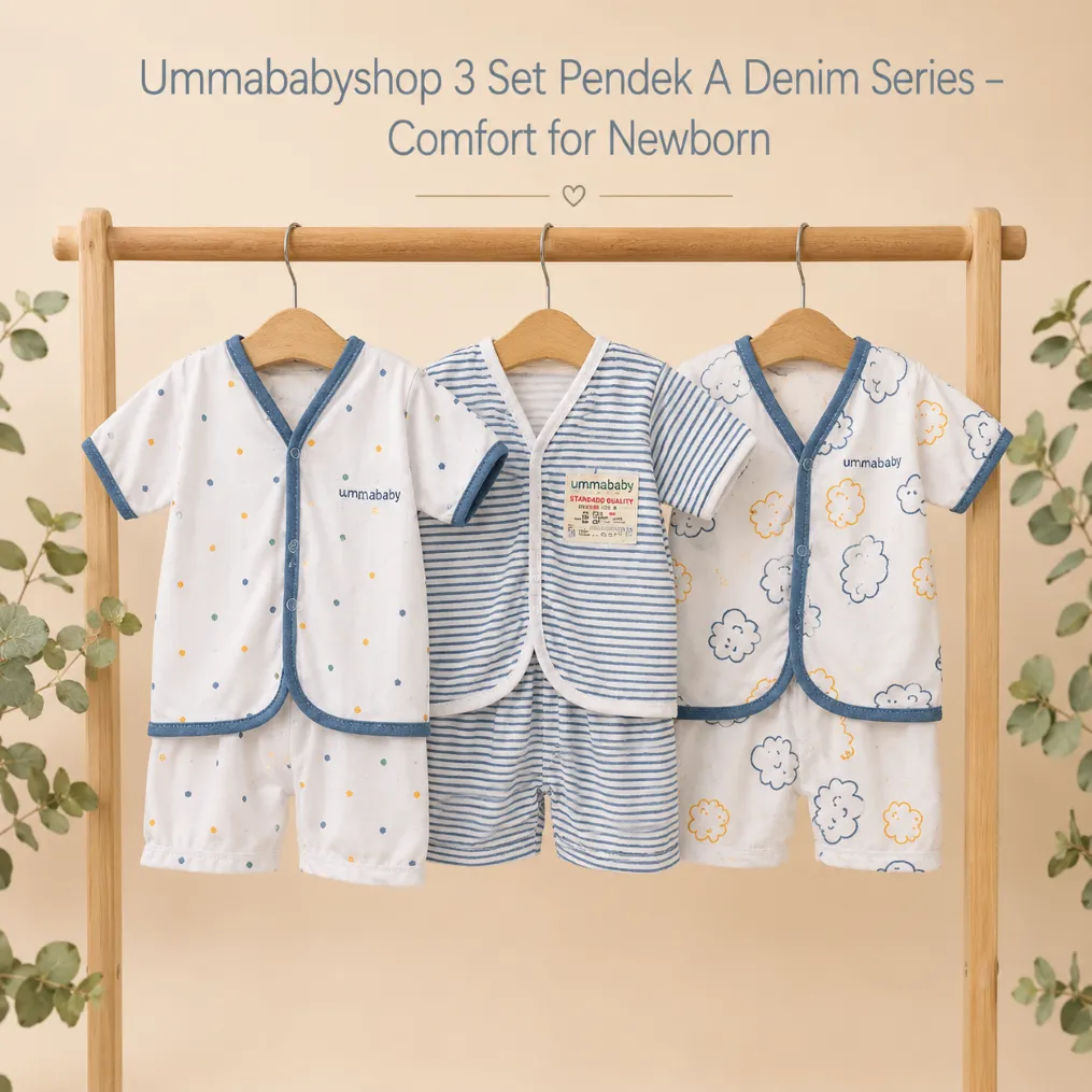 6 Pcs / 3 Set Baju Bayi Pendek Celana Bayi Setelan Newborn Baru Lahir Atasan Kado Murah Lucu Awan Denim