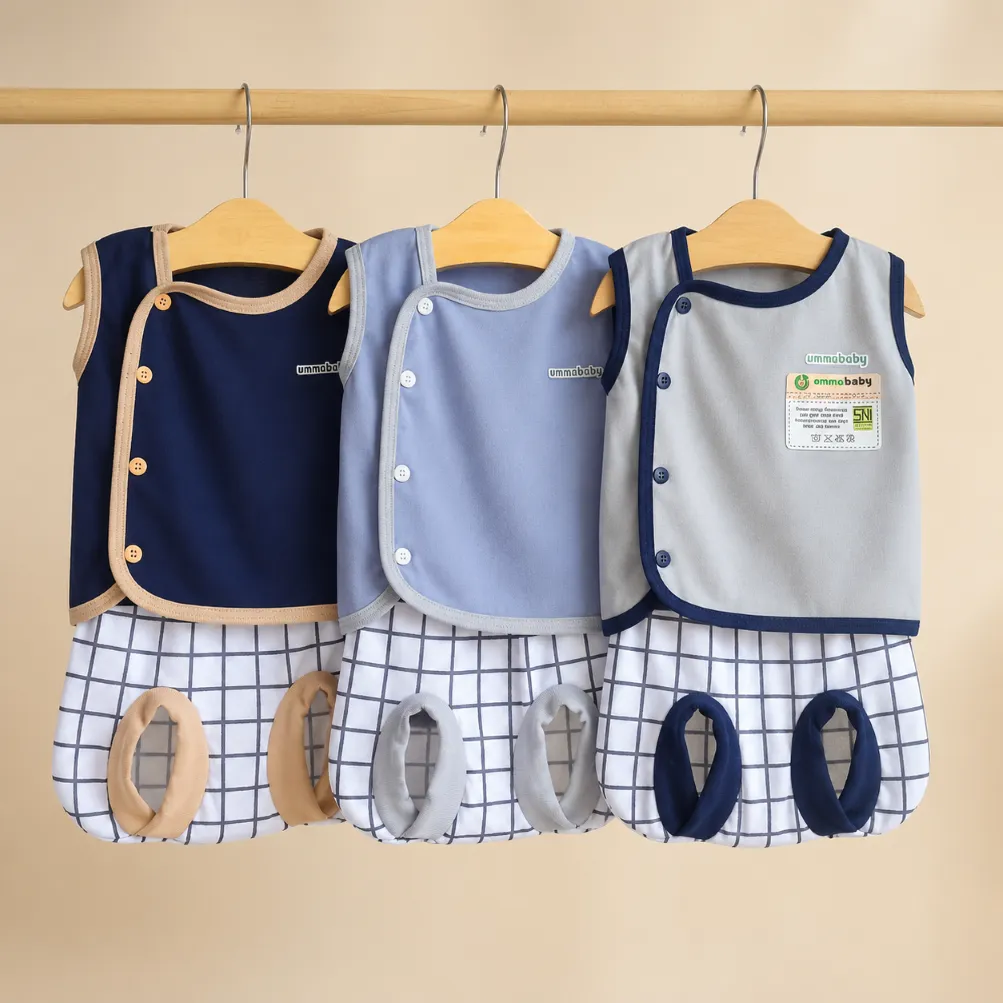 3 Set / 6 pcs Baju Bayi Buntung Celana Bayi Setelan Newborn Baru Lahir model kamcing samping Atasan Kado Murah Lucu Navy
