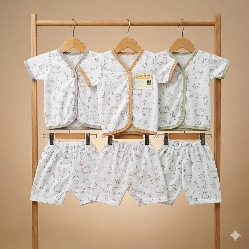 6 Pcs / 3 Set Baju Bayi Pendek Celana Bayi Setelan Newborn Baru Lahir Atasan Kado Murah lucu Motif Domba