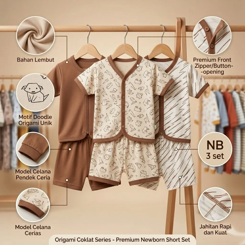 6 Pcs / 3 Set Baju Bayi Pendek Celana Bayi Setelan Newborn Baru Lahir Atasan Kado Murah Lucu Origami series