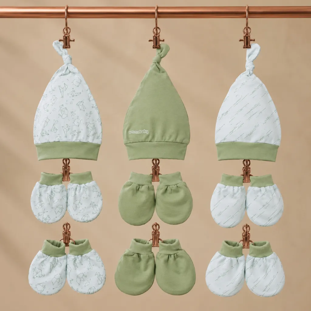 Ummababyshop Paket 9in1 | Topi & Sarung Bayi Seri Origami Sage