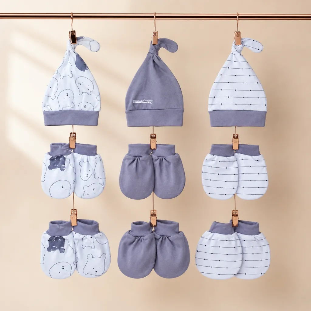 Ummababyshop Paket 9in1 | Topi & Sarung Bayi Seri Beruang